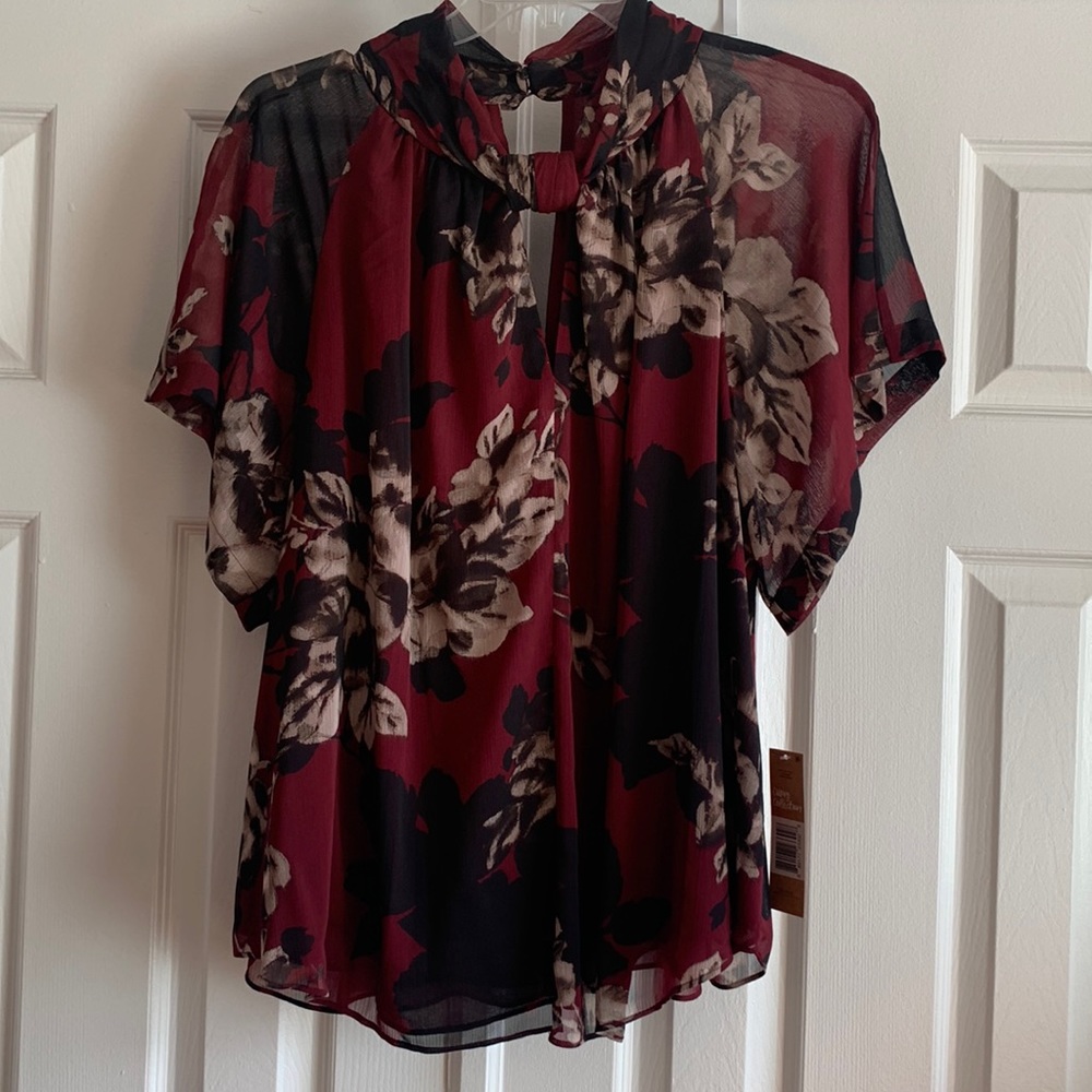 NWT Rachel Roy Blouse Maroon with Floral Print - SZ 3X